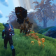 An explorer runs through a field in No Man's Sky on Nintendo Switch.